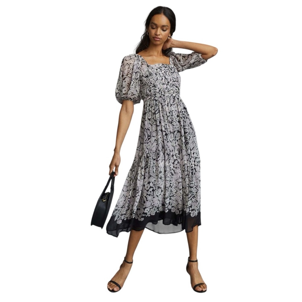 Anthropologie Black and White Floral Midi Dress